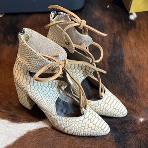 Freebird “Joyce” Lace-Up Booties – Snakeskin Embossed